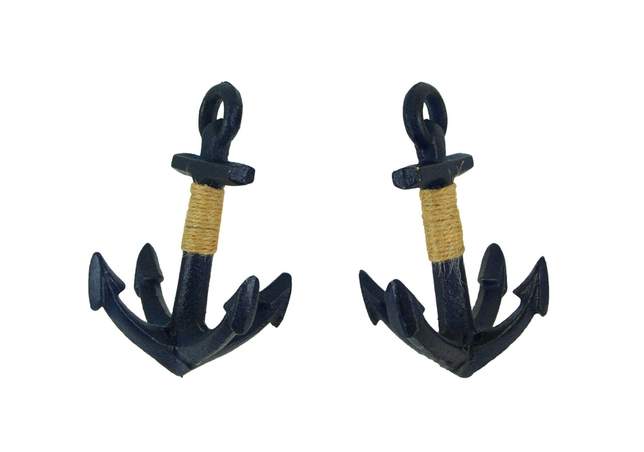 Set of 2 Blue Decorative Cast Iron Anchor Bookends Nautical Bookshelf Decor